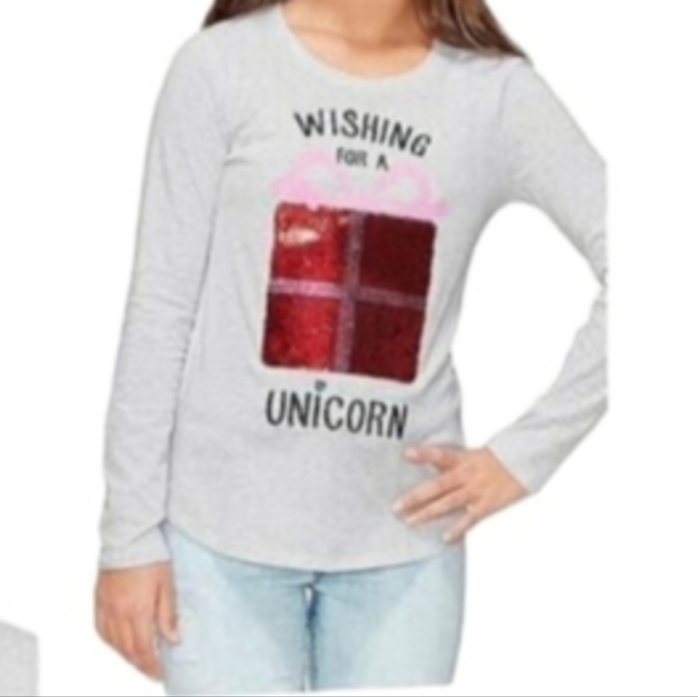 Justice reversible sequin  wishing for a  unicorn long sleeve  T shirt new